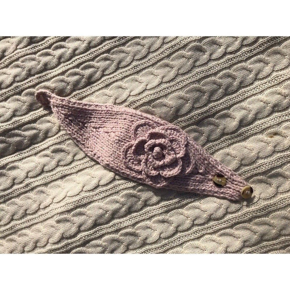 Pink Floral Knitted Headband 2 Buttons